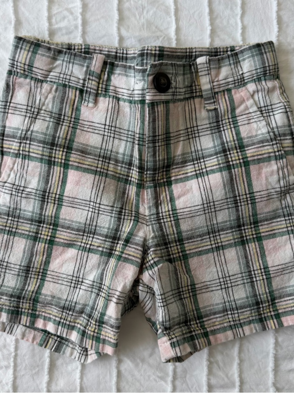 Janie and Jack Plaid Cotton Shorts in Pink and Green